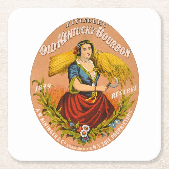 Whiskey Advertising Label, Circa 1860. Rechteckiger Pappuntersetzer (Vorderseite)