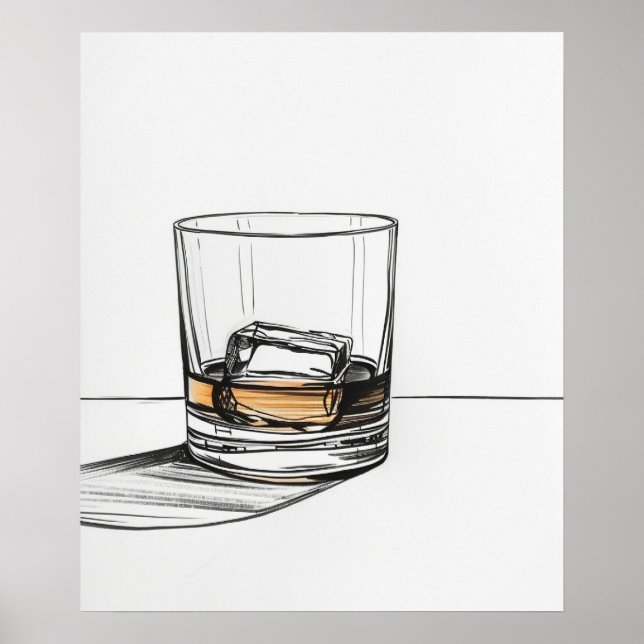 Whiskey auf den Felsen Glas minimalistische Linie  Poster (Vorne)