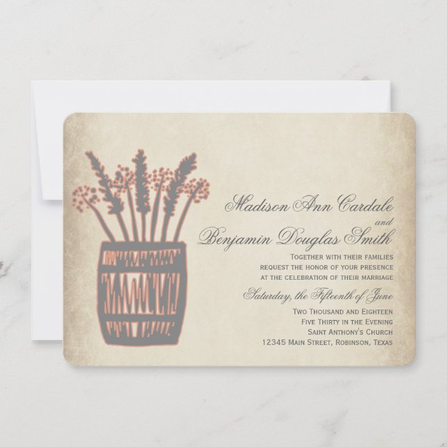 Whiskey Barrel von Weizen Rustikale Hochzeitseinla Einladung (Vorderseite)