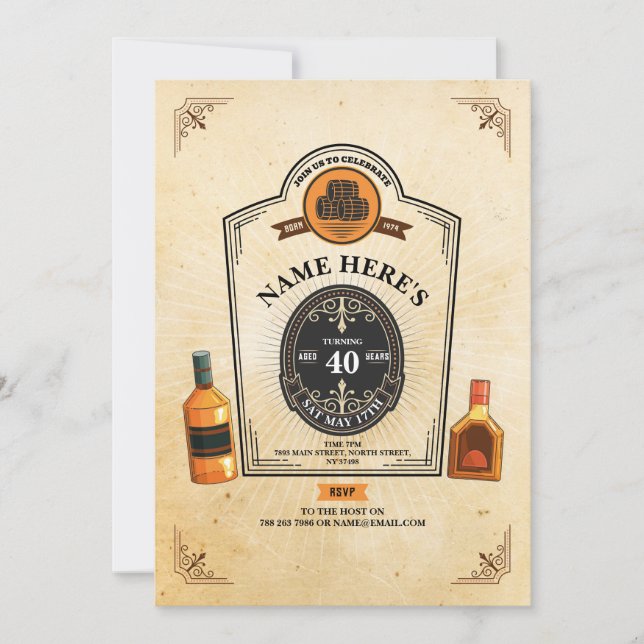 Whiskey Birthday Aged to Perfection 50. 60. Mens Einladung (Vorderseite)