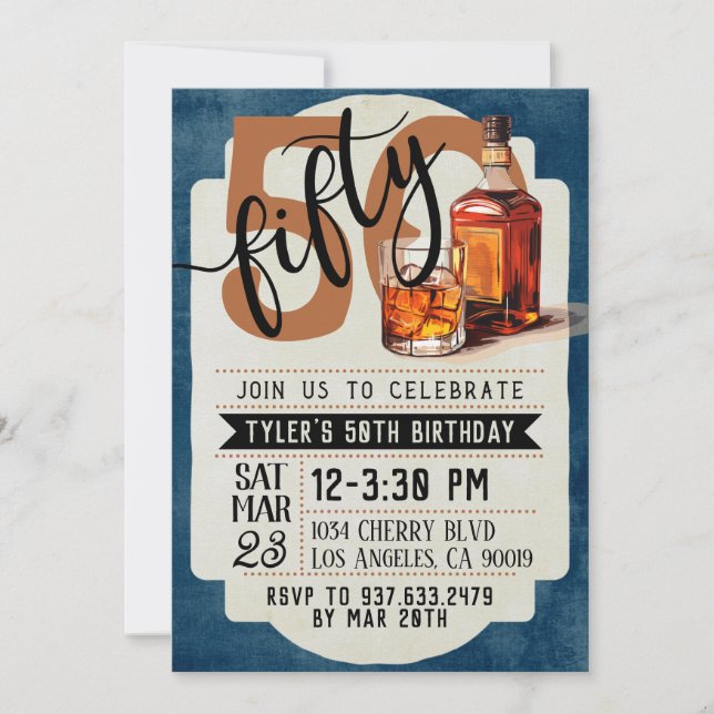 Whiskey & Cigars 50. Geburtstag Einladung (Vorderseite)