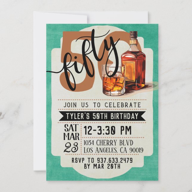 Whiskey & Cigars 50. Geburtstag Einladung (Vorderseite)