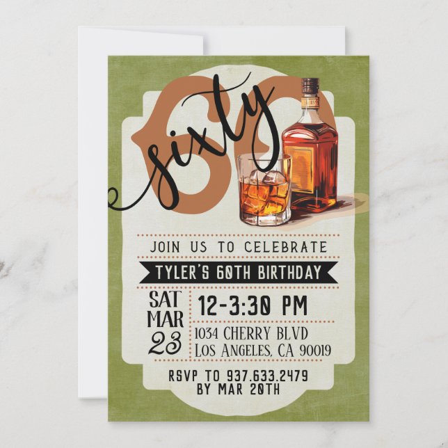 Whiskey & Cigars 60. Geburtstag Einladung (Vorderseite)