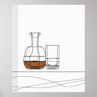 Whiskey Decanter Glas feine Linie minimalistische  Poster