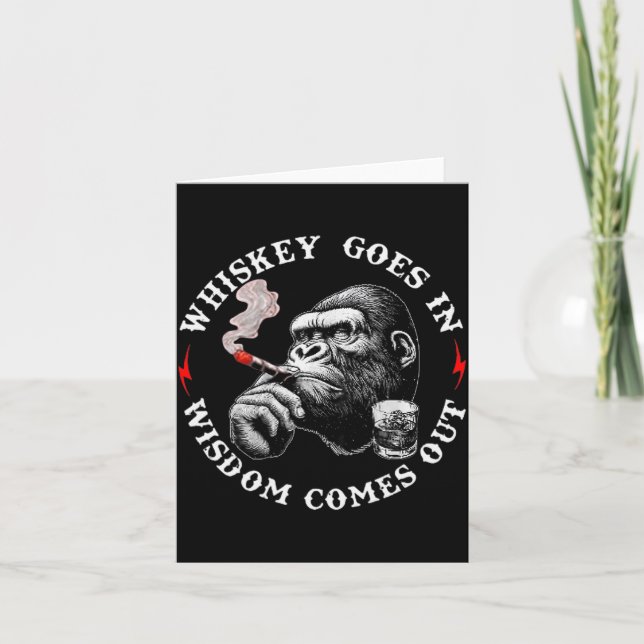Whiskey Goes In Wisdom Comes Out Funny Monkey (on  Karte (Vorderseite)