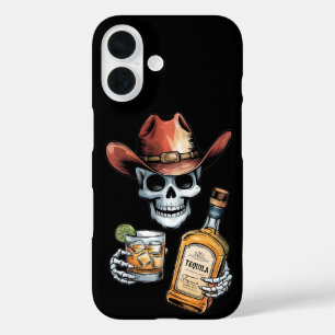 Whiskey Loving Skeleton Cowboy   Wild West Theme iPhone 16 Hülle
