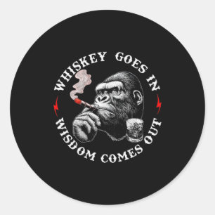 Whiskey Rein Wisdom Kommt Funny Monkey (auf  Runder Aufkleber