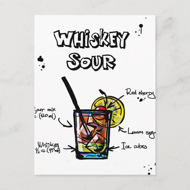 Whiskey Sour Cocktail Rezept Postkarte (Vorderseite)