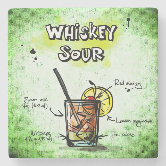 Whiskey Sour Drink Rezept Steinuntersetzer (Vorderseite)