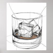 Whiskey Steine Glas minimalistische Linie Kunst