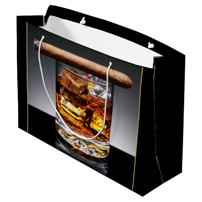 Whiskey und Cigar Mans Black Gold Klasse Große Geschenktüte (Rückseite Schrägansicht)