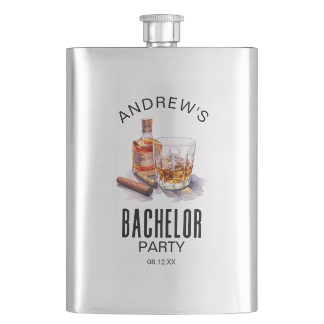 Whiskey und Cigar Moderne Bachelor Party Flachmann (Vorderseite)