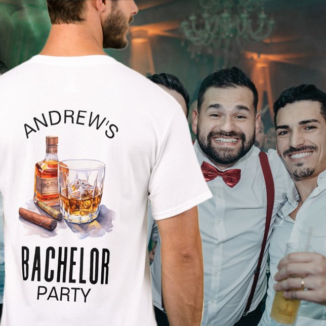 Whiskey und Cigar Moderne Bachelor Party T-Shirt (Von Creator hochgeladen)