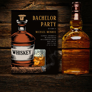 Whiskey und Cigars Black Bachelor Party Einladung
