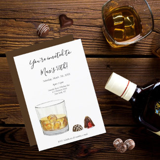 Whiskey Watercolor Chocolate Truffles Birthday Einladung