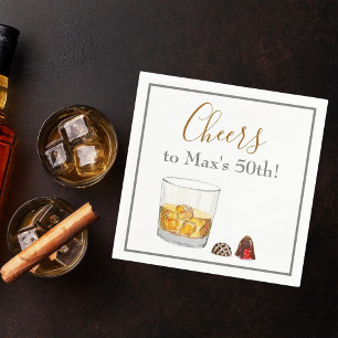 Whiskey Watercolor Chocolate Truffles Birthday Serviette