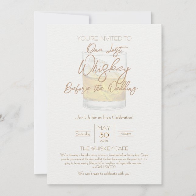 Whiskey Wedding Bachelor Party Einladung (Vorderseite)
