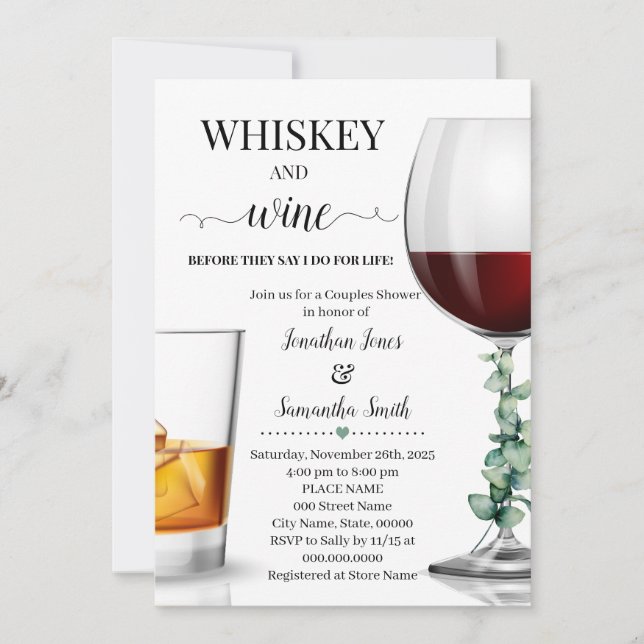 Whiskey & Wein bevor ich Brautparty Vegetation Einladung (Vorderseite)