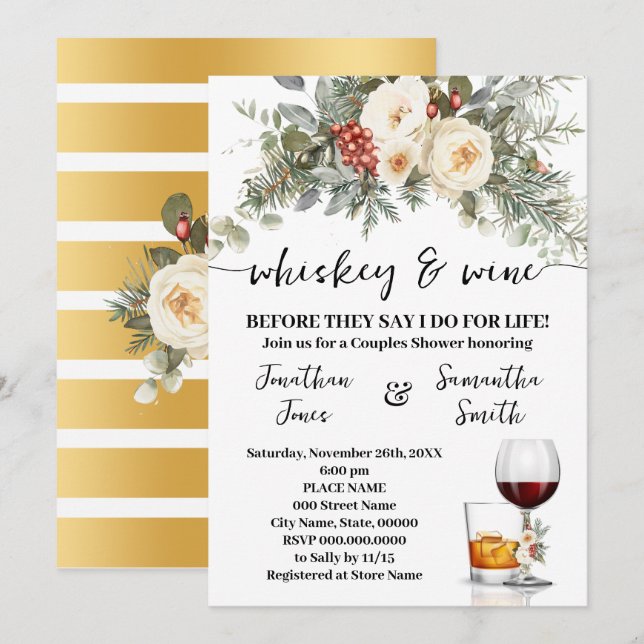 Whiskey & Wine Before I do for Life Winter Shower Einladung (Vorne/Hinten)