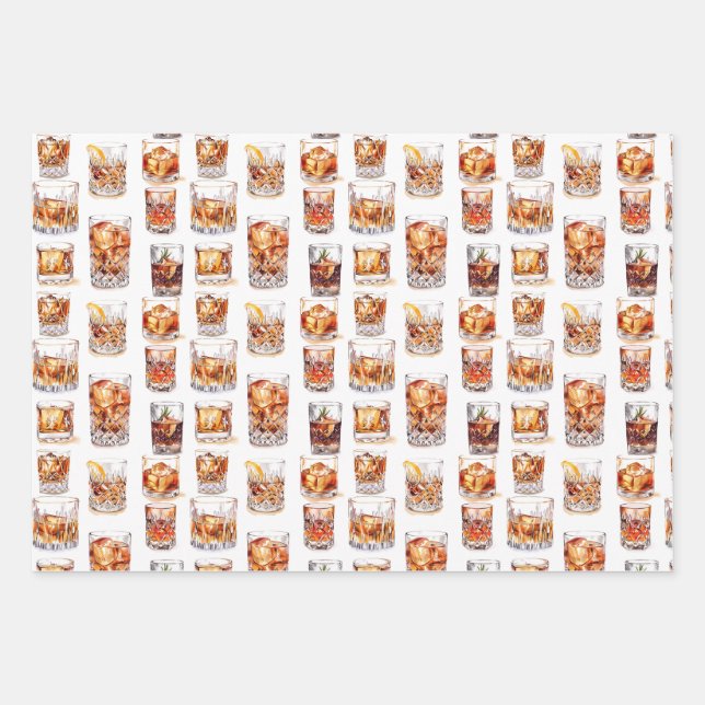 Whiskey Wrapping Paper - Cocktail Geschenkwrap Geschenkpapier Set (Vorderseite)