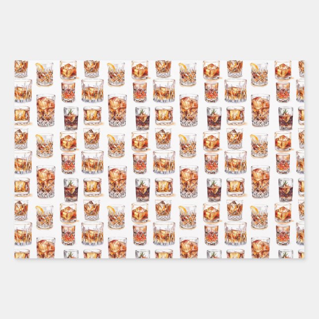 Whiskey Wrapping Paper - Cocktail Geschenkwrap Geschenkpapier Set (Vorderseite)
