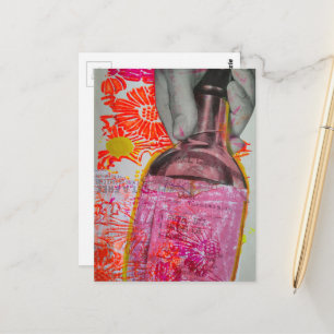 Whisky-Flasche Floral Pink Orange Collage Postkarte