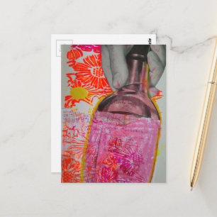 Whisky-Flaschen-Mixed-Media-Collage Postkarte