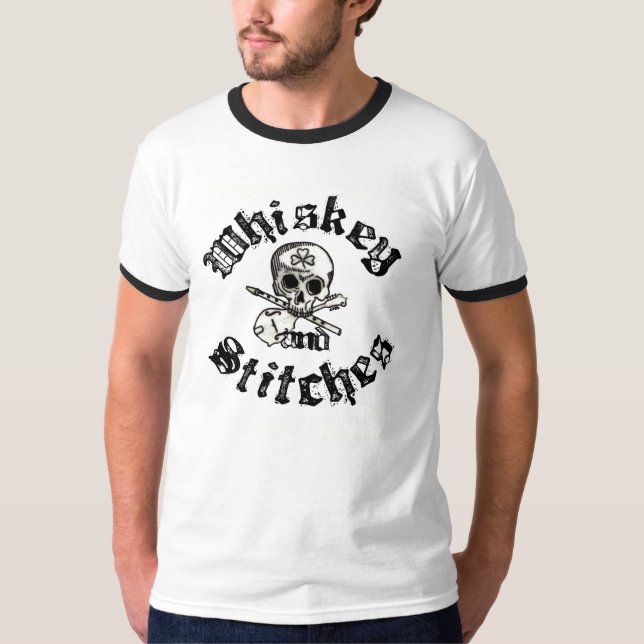Whisky-und der Wecker-T-Shirt der Stich-Männer T-Shirt (Vorderseite)