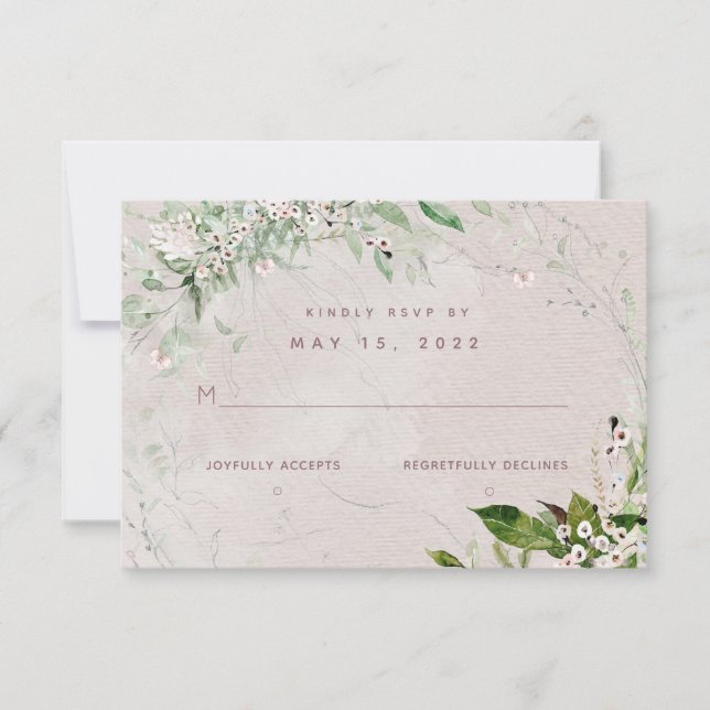 Whisper & Blush 2 Wedding No Meal Choice RSVP Card Karte (Vorderseite)