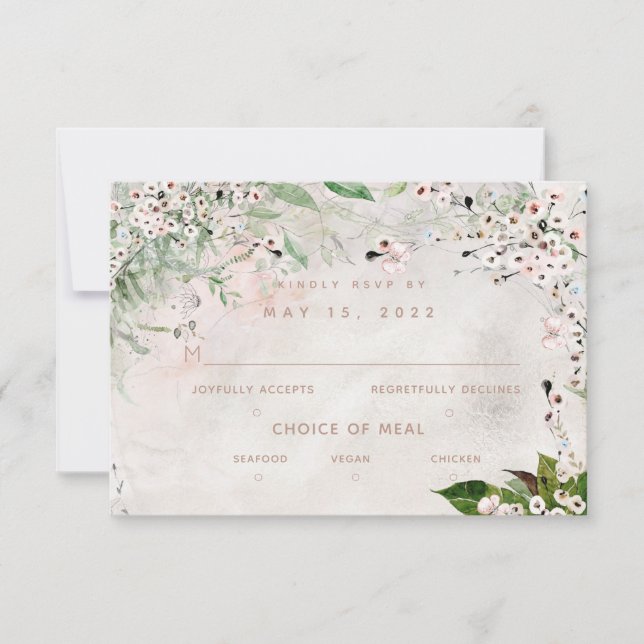 Whisper & Blush Wedding 3 Meal Choice RSVP Card (Vorderseite)