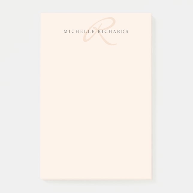Whisper Pink Elegant Minimalistisches Monogramm Post-it Klebezettel (Vorderseite)