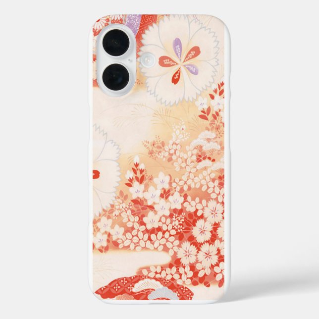 Whisper von Sakura: japanisches Textildesign iPhone 16 Hülle (Rückseite)
