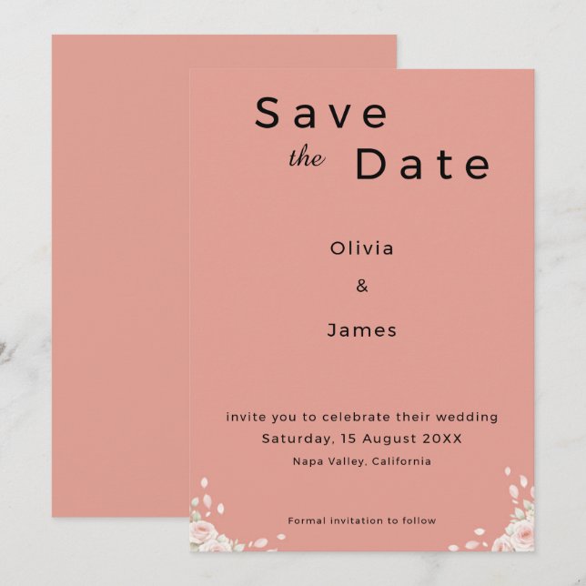 Whispered Petals Elegant Minimalist Save the Date (Devant / Derrière)