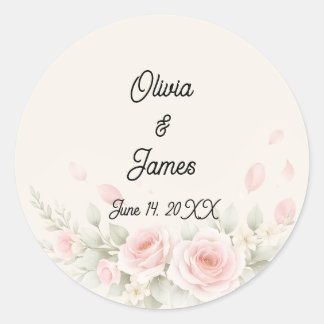 Whispered Petals Elegant Minimalist Wedding Runder Aufkleber