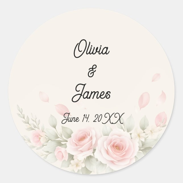 Whispered Petals Elegant Minimalist Wedding Runder Aufkleber (Vorderseite)