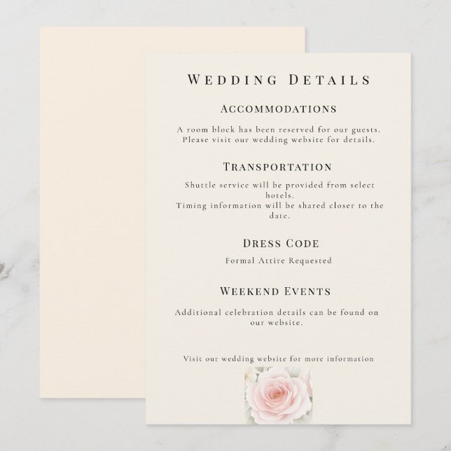 Whispered Petals Minimalist Wedding Details Card Einladung (Vorne/Hinten)