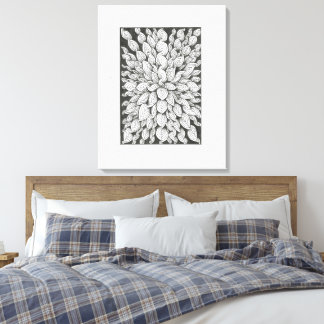 Whispering Leaves: Minimal Black & White Doodle Leinwanddruck