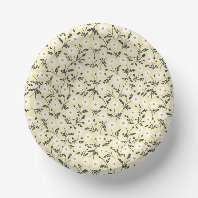 Whispering Meadow - Butter Yellow Floral Pattern Pappteller (Vorderseite)