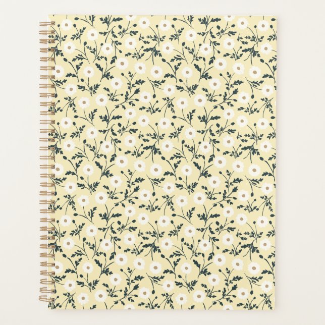 Whispering Meadow - Butter Yellow Floral Pattern Planer (Vorderseite)
