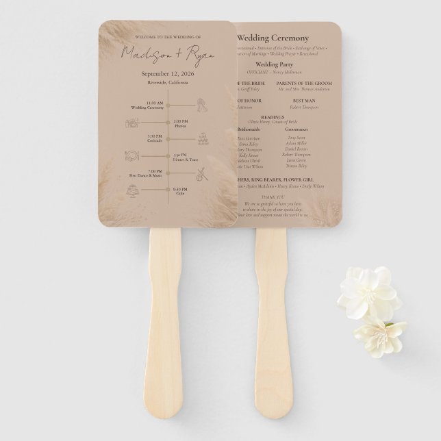 Whispering Pampas Wedding Program Fan Fächer (Vorne und Hinten)