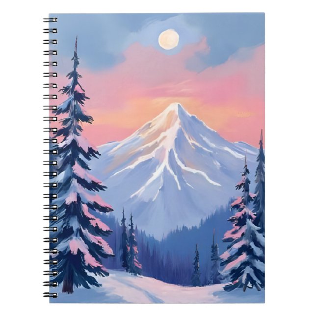 Whispering Winter Peaks Mountain Pastel Pink Sky Notizblock (Vorderseite)
