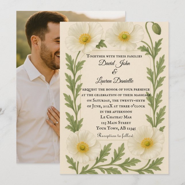 Whispers of Bloom Photo Wedding Invitation (Devant / Derrière)