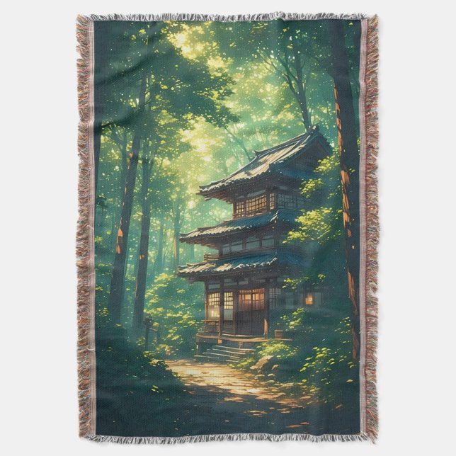 Whispers of the Forest: A Hidden Japanese Retreat Decke (Vorderseite Vertikal)