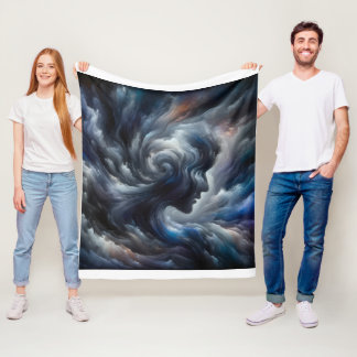 "Whispers of the Storm Abstract Face in the Clouds Fleecedecke
