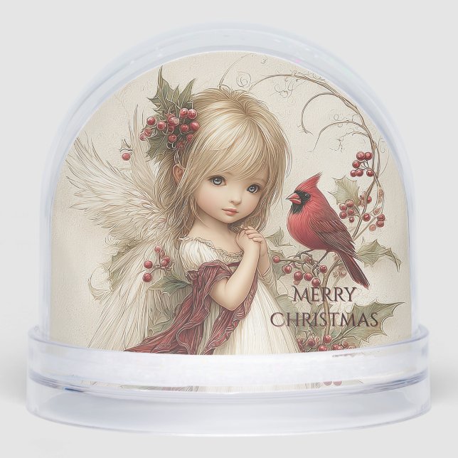 Whispers of Winter – Fairy Child with Cardinal  Schneekugeln (Vorderseite)