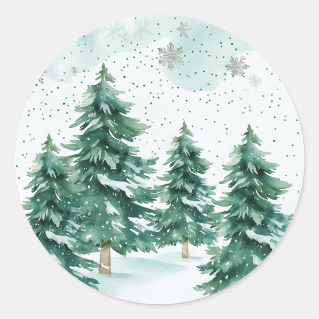 Whispers of Winter – Snowy Tree Circle Art Runder Aufkleber (Vorderseite)