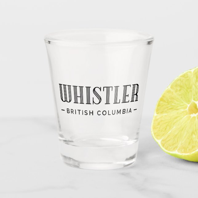 Whistler British Columbia Art Deco Typografie Schnapsglas (Vorderseite)
