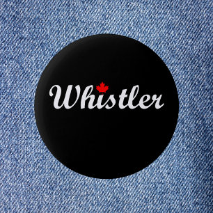 Whistler Canada Script Text Maple Leaf Dark Button