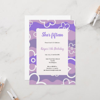 Whit and purple birthday party invitation  einladung