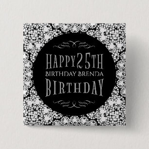 Whit Diamonds Glitzer Happy 25. Geburtstagsvorlage Button